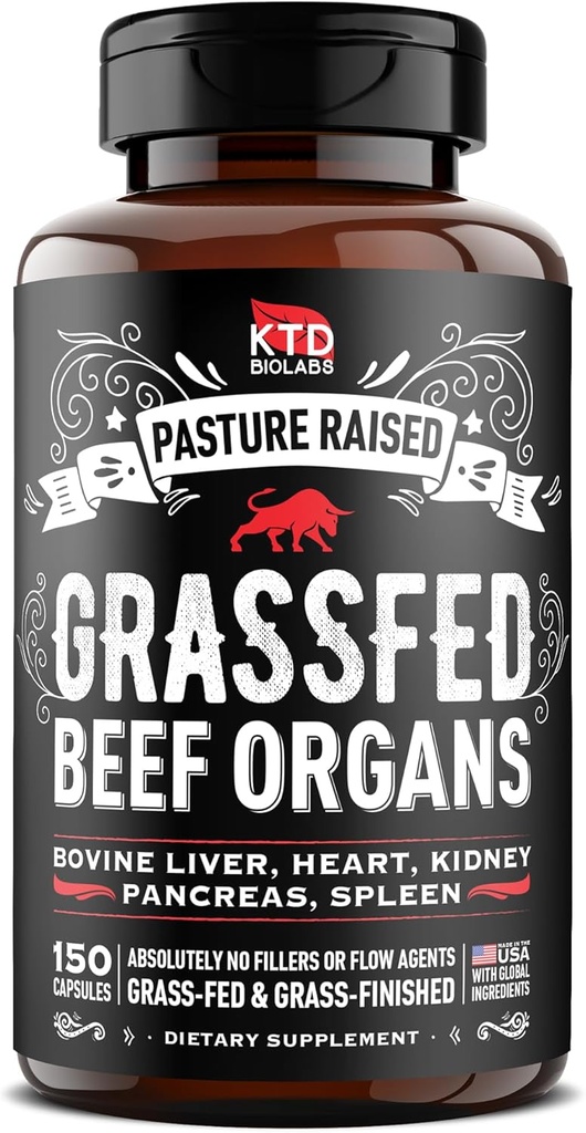 Grass Fed Beef Organ Supplement - Υποστηρίζει όλο το σώμα Wellness 3000mg - με Desiccated Beef Liver, Heart, Kidney, Pancreas, Spleen - Organ Complex for Energy, Immune & Digestive Health (150 Κάψουλες)