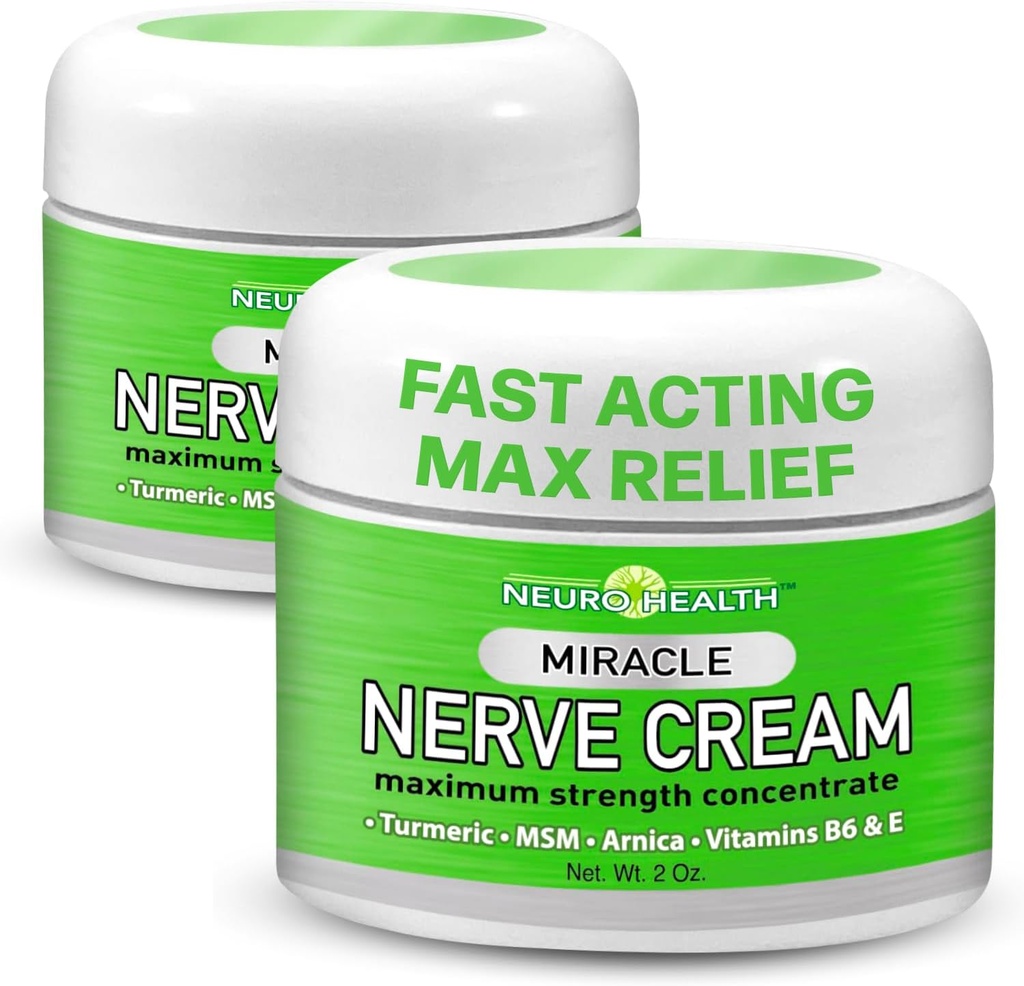 Miracle Nerve Cream - Maximum Strength - Turmeric and Arnica Blend for Neuropathy Discomfort Relief - Soothing Foot & Hand Formula with MSM, B6, E - Made in USA - 2 Pack