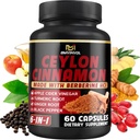 Ceylon Cinnamon Capsules with Berberine HCl, Apple Cider Vinegar, Turmeric, Ginseng, Black Pepper - 6in1 for Support Immune Function - 60 Count
