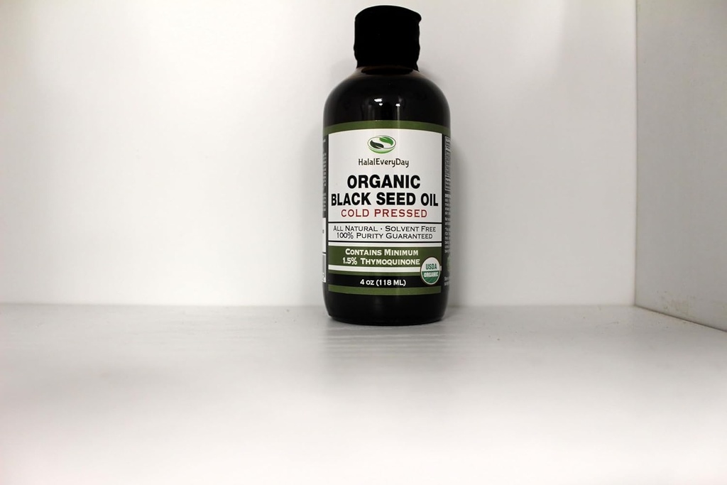 HalalEveryDay Βιολογικό Μαύρο Λάδι Σπόρου - USDA Certified Cold Pressed Γυάλινο Μπουκάλι Πάνω από 1,5%