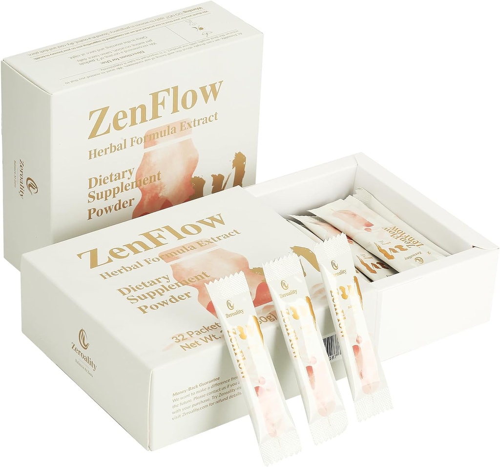 ZenFlow, PMS and Menstrual Support Supplement, TCM, Dong Quai, Promote Healthy Uterus, Kideny and Bladder, Promote Urogenital Function, Women's Health, (64 Packets - 2 Boxes)