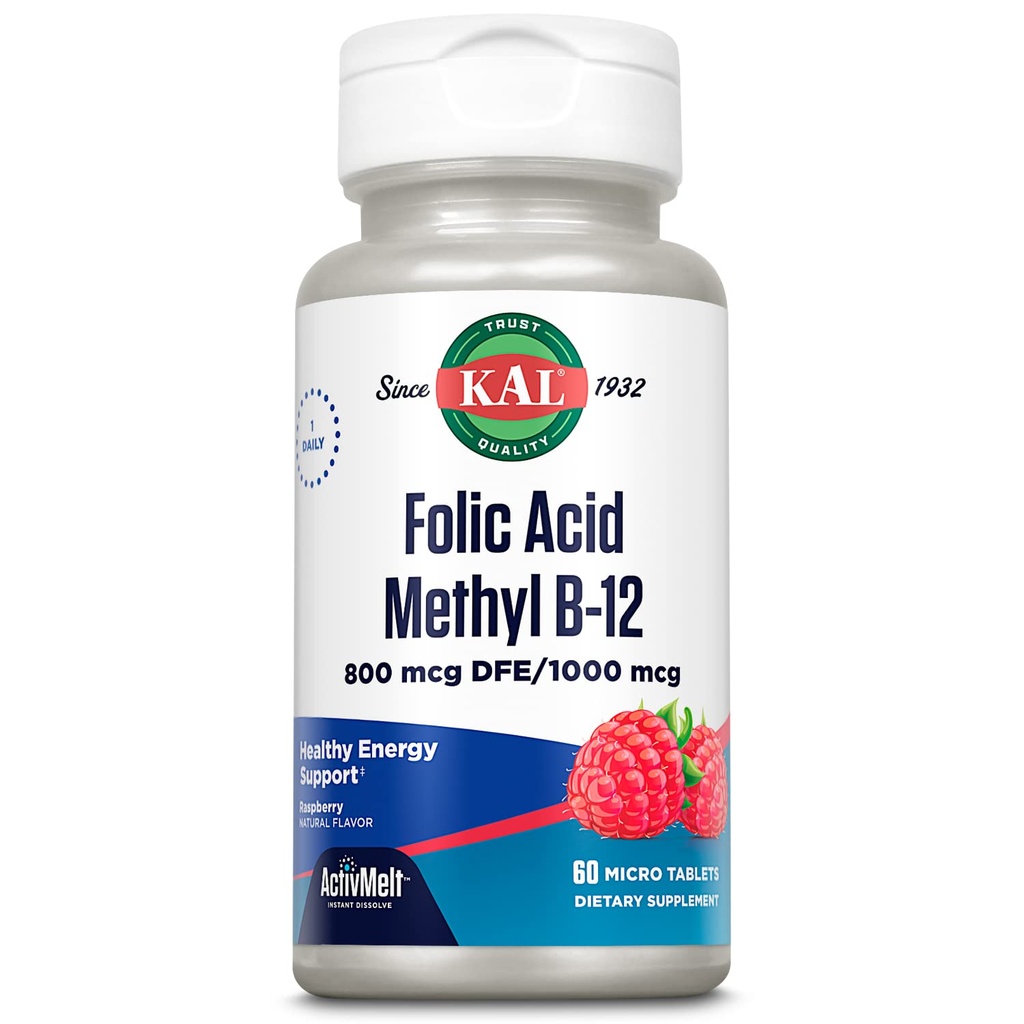Kal 800 McG Folic Acid Methyl B-12 δισκία, σμέουρο, 60 μέτρα