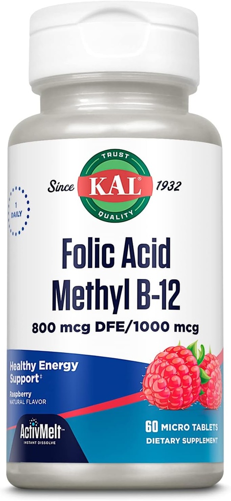 Kal 800 McG Folic Acid Methyl B-12 δισκία, σμέουρο, 60 μέτρα