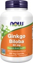 NOW Foods Supplements, Ginkgo Biloba 60 mg, 24% Standardized Extract, Non-GMO Project Verified, 240 Veg Capsules