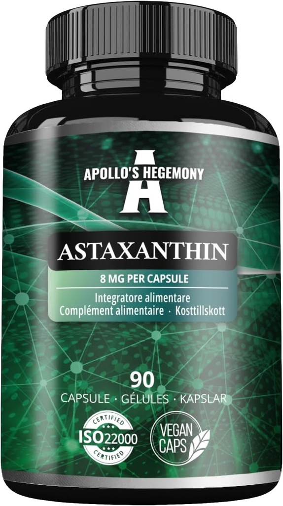 APOLLO'S HEGEMONY Astaxanthin 8 mg από το Microalgae Haematococcus pluvialis - 90 κάψουλες Vegan - 3 Μήνες Προσφορά - Ισχυρό αντιοξειδωτικό - Συμπλήρωμα διατροφής