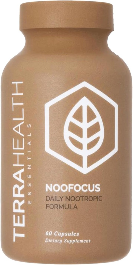 Terra Health Essentials NOOFOCUS - Nootropics Συμπλήρωμα υποστήριξης εγκεφάλου με προσαρμογόνα μανιτάρια, Alpha-GPC, Gotu Kola, L-Θεανίνη για Εστίαση & Μνήμη - Όλα φυσικά, 30 ημέρες προσφοράς