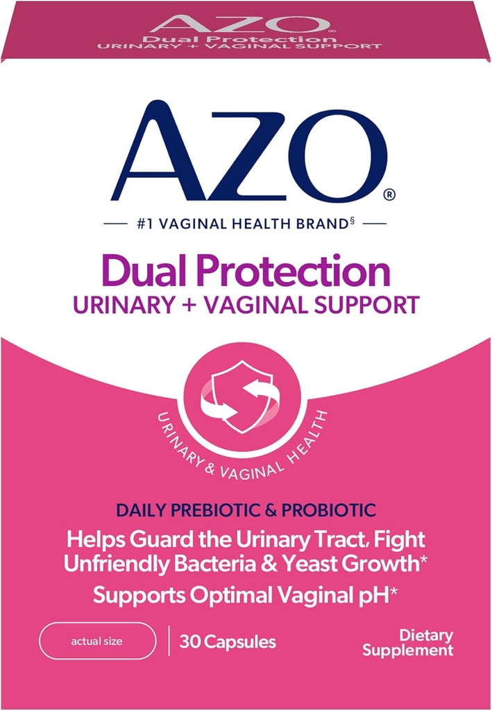 AZO Dual Protection, Urinary + Vaginal Support, Prebiotics and Probiotics for Women*, Starts Working Within 24 Hours, Non-GMO, 30 Count
