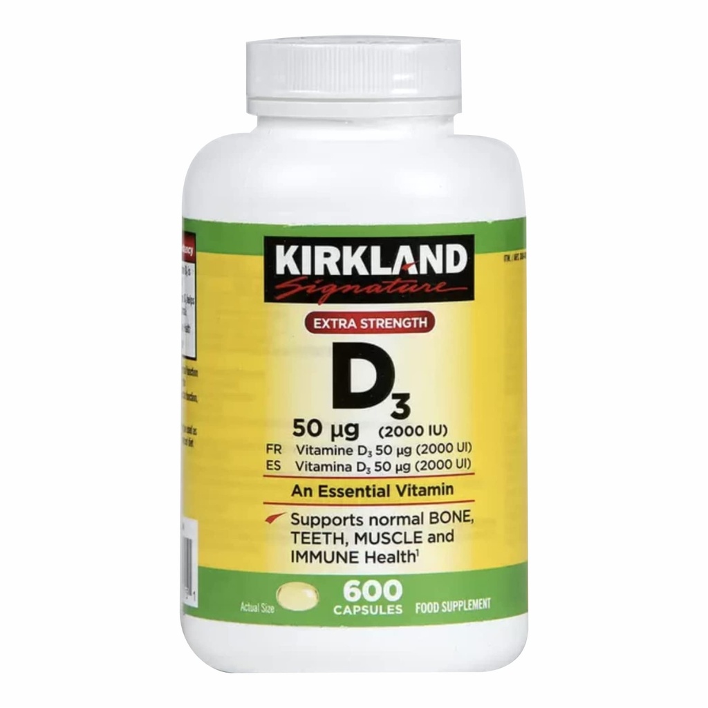 Kirkland Μέγιστη δύναμη Βιταμίνη D3 600 Softgels (πακέτο των 2)
