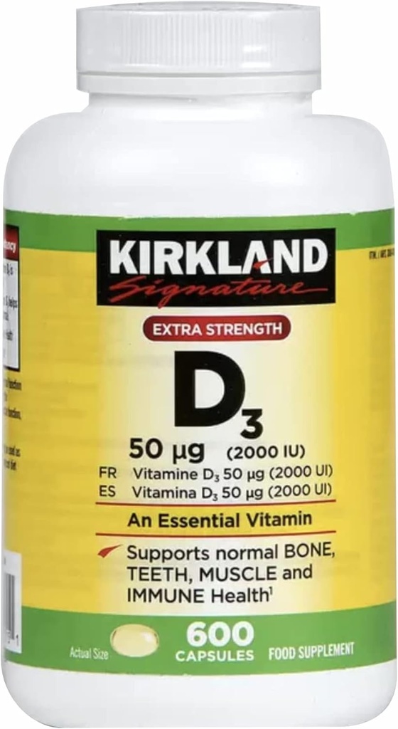 Kirkland Μέγιστη δύναμη Βιταμίνη D3 600 Softgels (πακέτο των 2)