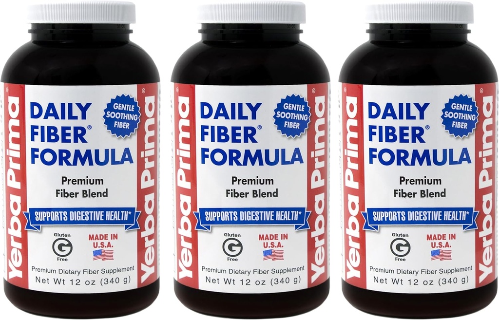 Yerba Prima Daily Fiber Formula Powder - 12 oz (Pack of 3) - Διαλυτό & αδιάλυτο συμπλήρωμα διαιτητικών ινών - Cleanse του παχέος εντέρου - Vegan, μη GMO, χωρίς γλουτένη
