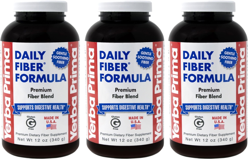 Yerba Prima Daily Fiber Formula Powder - 12 oz (Pack of 3) - Διαλυτό & αδιάλυτο συμπλήρωμα διαιτητικών ινών - Cleanse του παχέος εντέρου - Vegan, μη GMO, χωρίς γλουτένη