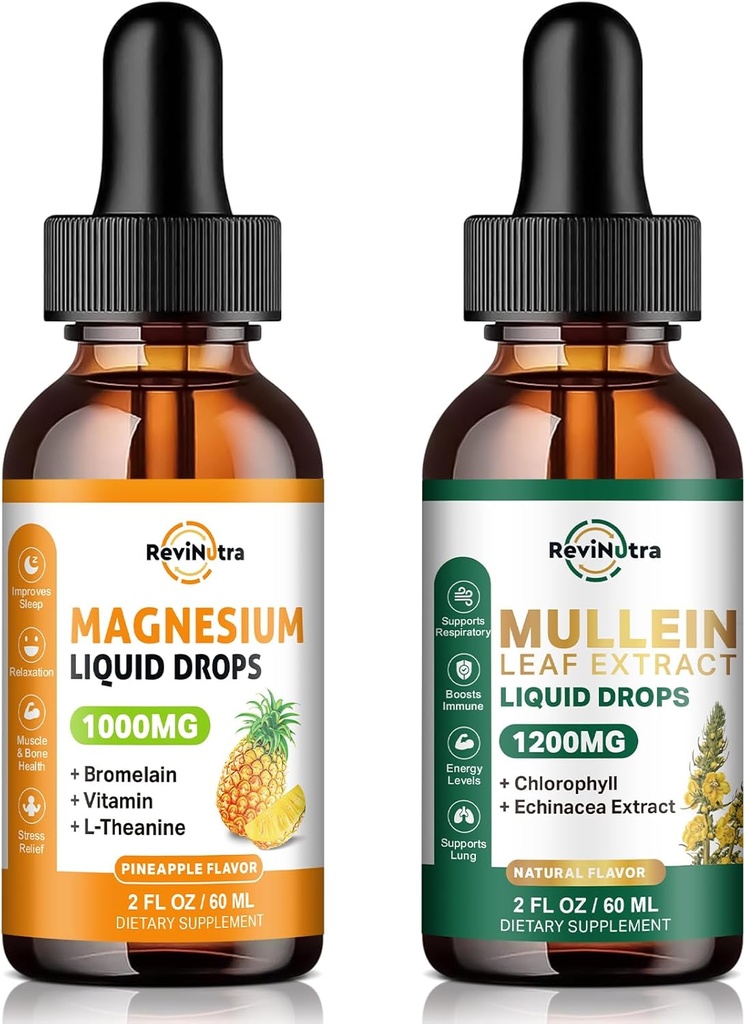 Liquid Magnesium Supplement & Mullein Drops for Lungs