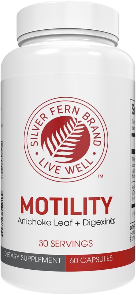 Silver Fern Brand Motiility- Μη-Λακτική δυσκοιλιότητα και αργή ενίσχυση κινητικότητας - 60 κάψουλες, 30 ημέρες προσφοράς - Περιέχει φύλλο Artichoke, Τρυφερά Πόδια Όκρα, & Χειμωνιάτικο κερασάκι