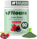 Super Greens Powder, 60 Μερίδες - Ανοσία, Digestive Enzymes & Probiotics για την ενέργεια, την υγεία των ούλων, Bloating Relief for Women - Greens Superfood Powder - Mixed Berry