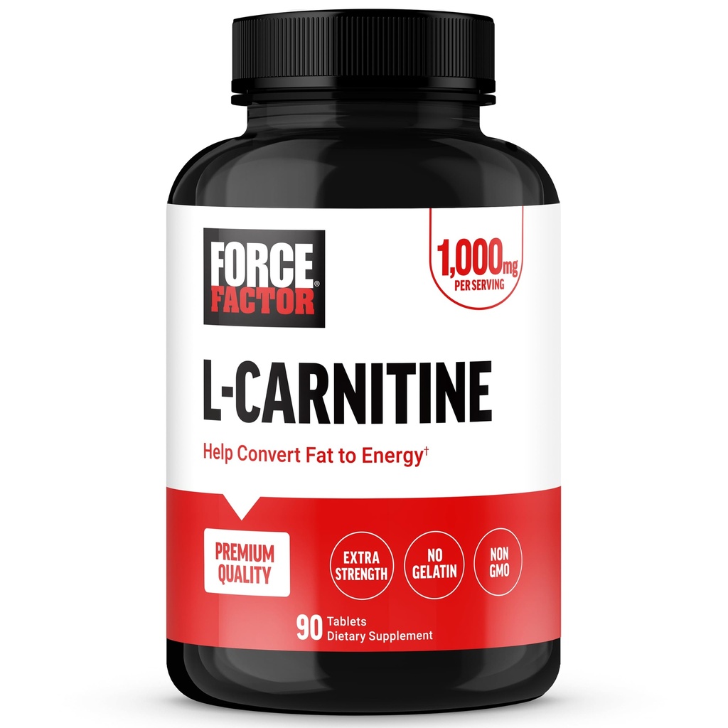 FORCE FACTOR L-Carnitine συμπλήρωμα, L Carnitine Tartrate 1000mg κάψουλες για τη μετατροπή λίπους σε ενέργεια, την αποκατάσταση μυών υποστήριξης, και την ενίσχυση της απόδοσης της άσκησης, Vegan, μη GMO, 90 δισκία