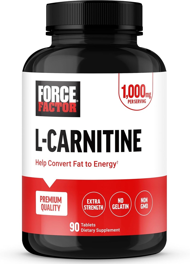FORCE FACTOR L-Carnitine συμπλήρωμα, L Carnitine Tartrate 1000mg κάψουλες για τη μετατροπή λίπους σε ενέργεια, την αποκατάσταση μυών υποστήριξης, και την ενίσχυση της απόδοσης της άσκησης, Vegan, μη GMO, 90 δισκία