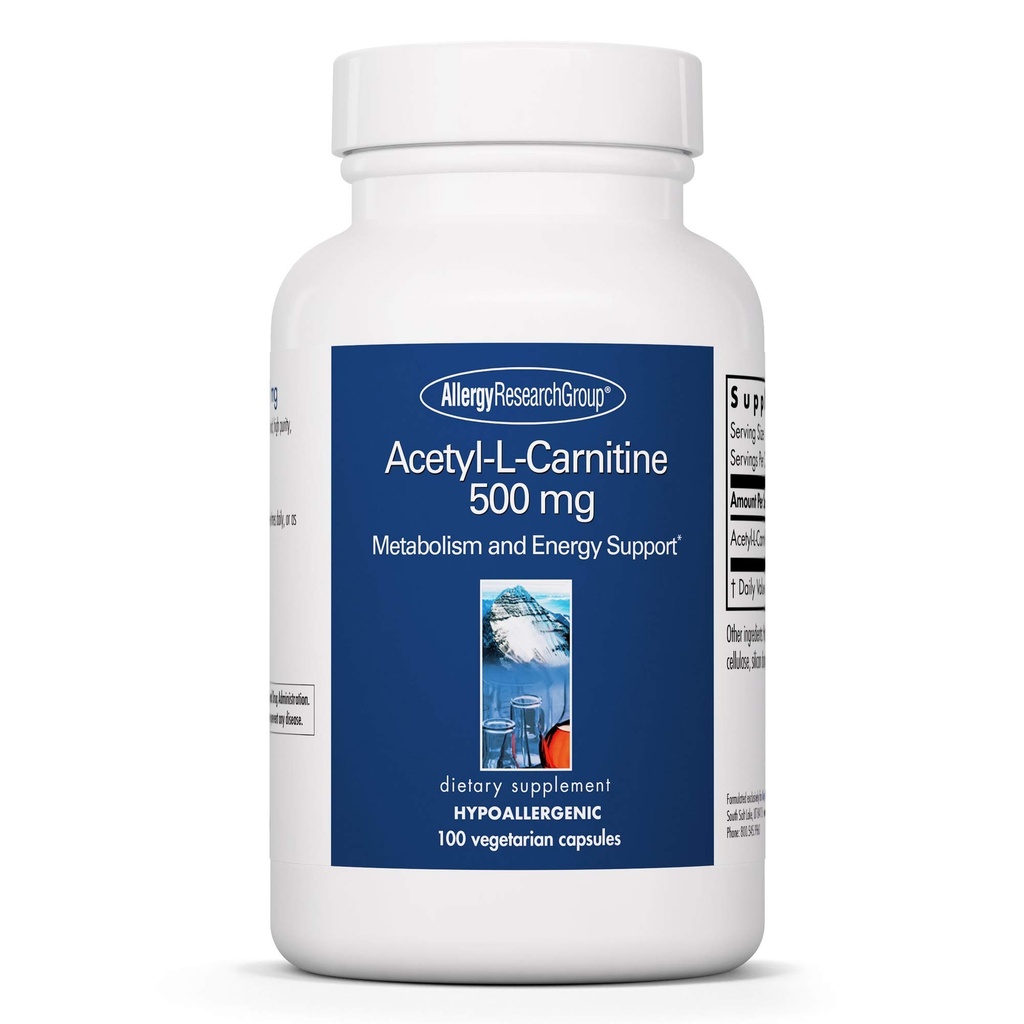 Ομάδα Έρευνας Αλλεργίας Acetyl-L-Carnitine 500mg συμπλήρωμα - Μεταβολισμός και την υποστήριξη της ενέργειας, ALC, ελεύθερη μορφή Amino Acid, κάψουλες χορτοφάγων - 100 Count