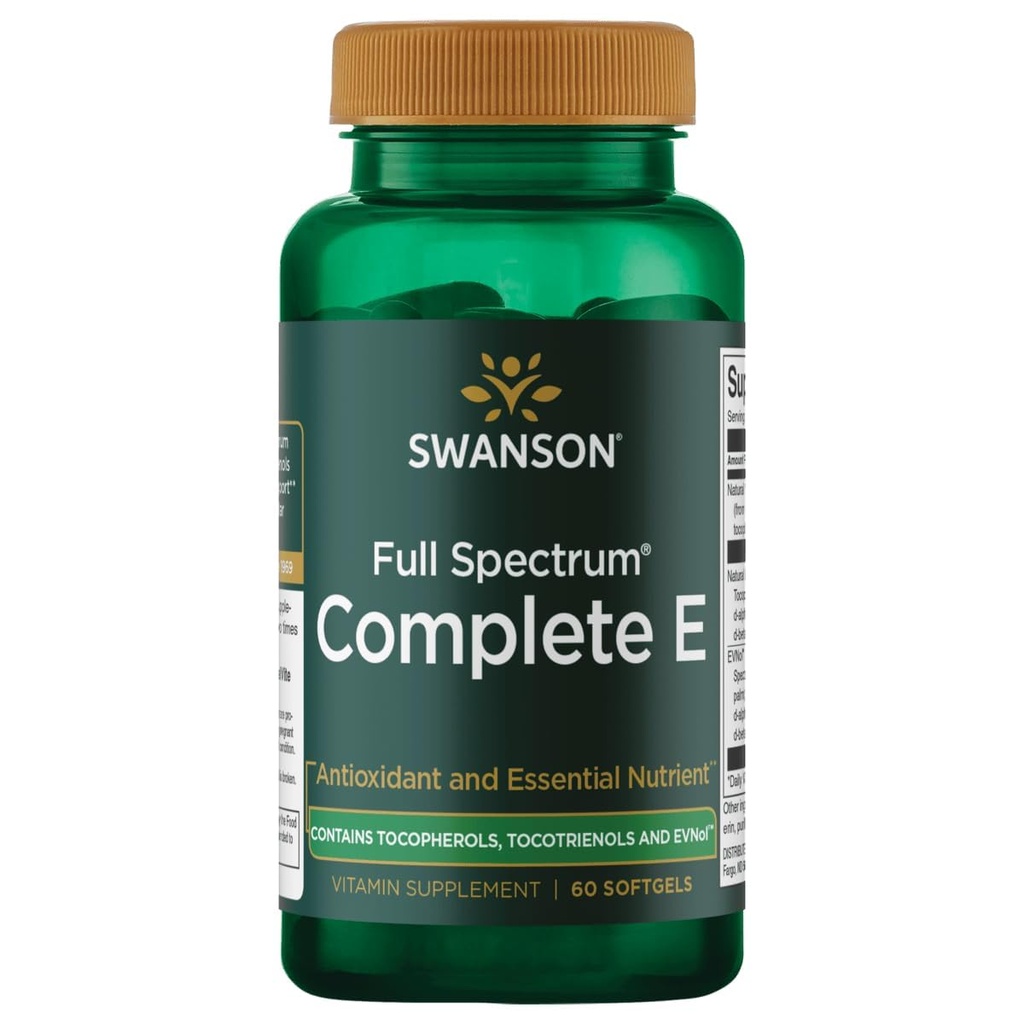 Swanson Full Spectrum Βιταμίνη Ε με τοκοτριενόλες - Προάγει την υγεία της καρδιάς και την υποστήριξη της κυτταρικής υγείας - Φυσικό συμπλήρωμα για τη συνολική ευεξία - (60 Softgels)