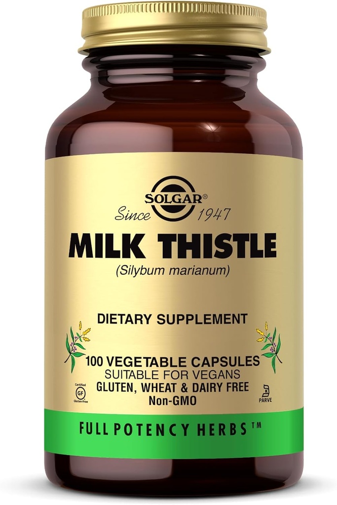 Solgar Milk Thistle - 100 κάψουλες λαχανικών - Πλήρης ισχύς (FP) - Μη ΓΤΟ, Vegan, Χωρίς γλουτένη, Χωρίς γαλακτοκομικά, Kosher - 100 εξυπηρετήσεις