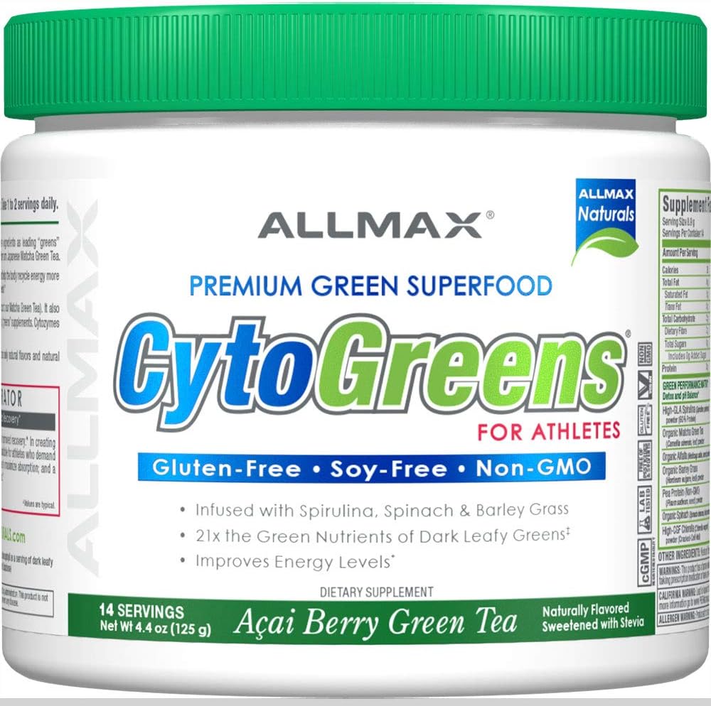 ALLMAX Διατροφή - Cytogreens Super Greens σκόνη, εγχύθηκε με Spirulina, Σπανάκι & Κριθάρι Grass, Υποστηρίζει την Ανοσοποιητική Υγεία και Πειθητική Λειτουργία, Vegan Φιλικό, 125 γραμμάρια