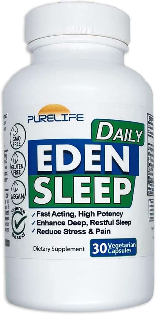Eden Daily Sleep [New GABA Free Formula] – Πτώση στον ύπνο Πιο γρήγορα, Χαλαρώστε το σώμα σας, Προωθήστε τον βαθύ και ξεκούραστο ύπνο (30 κάψουλες Vegan)