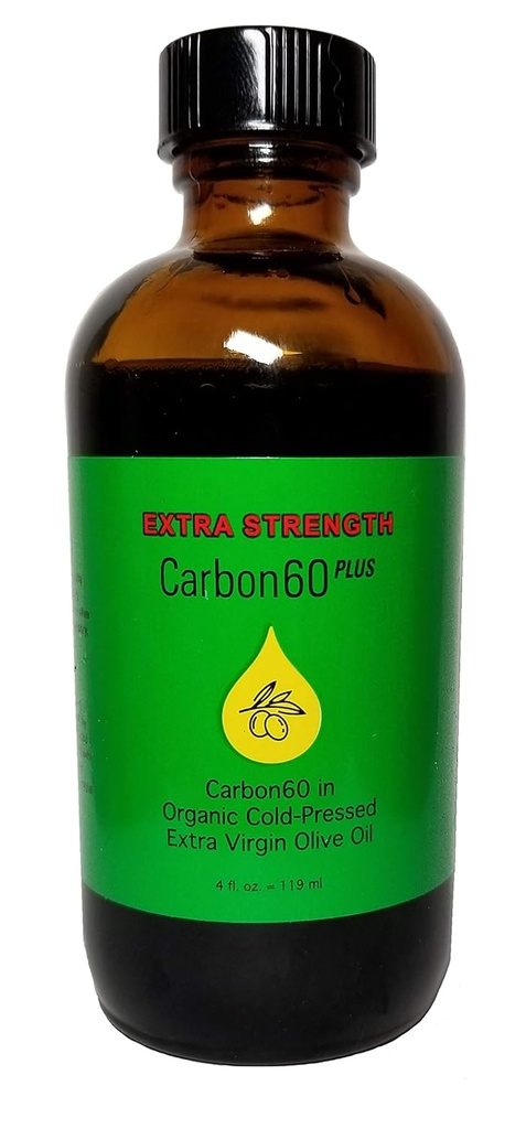 Carbon60 Plus Extra Strength Carbon60 Olive Oil 4 Ounces (119 ML) Solvent Free Research Grade C60 Lipofullerene by carbon60plus.com