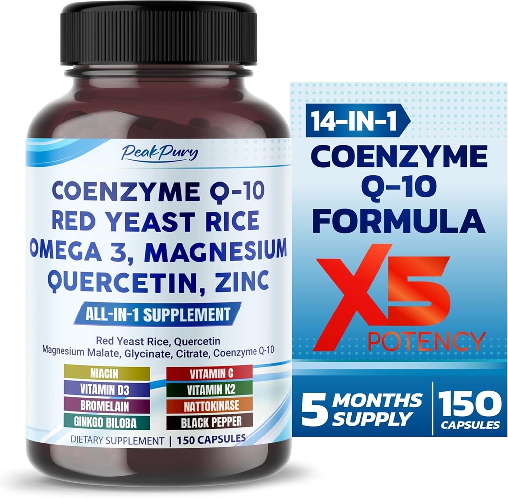 Coenzyme Q-10 Red Yeast Rice Quercetin Magnesium Malate, Glycinate, Citrate - Made in USA