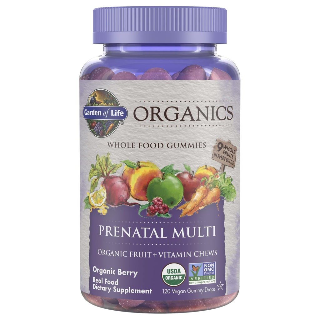 Garden of Life Organics Prenatal Gummies – Prenatal Vitamins for Women with Energy Metabolism Support & Healthy Fetal Development Support, Berry Flavor, USDA Organic, Vegan, 30 Day Supply