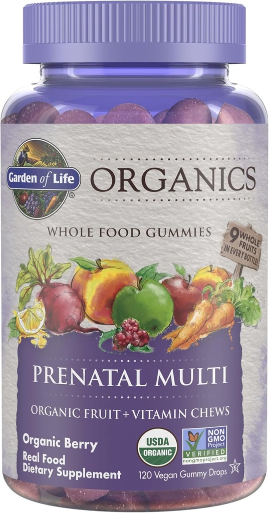 Organics Κήπος της ζωής Προγεννητικές Gummies Πολυβιταμίνη με βιταμίνη D3, B6, B12, C & Folate για υγιή εμβρυϊκή ανάπτυξη – Βιολογικό, μη ΓΤΟ, Χωρίς γλουτένη, Vegan, Berry Flavor, 30 ημέρες προσφοράς