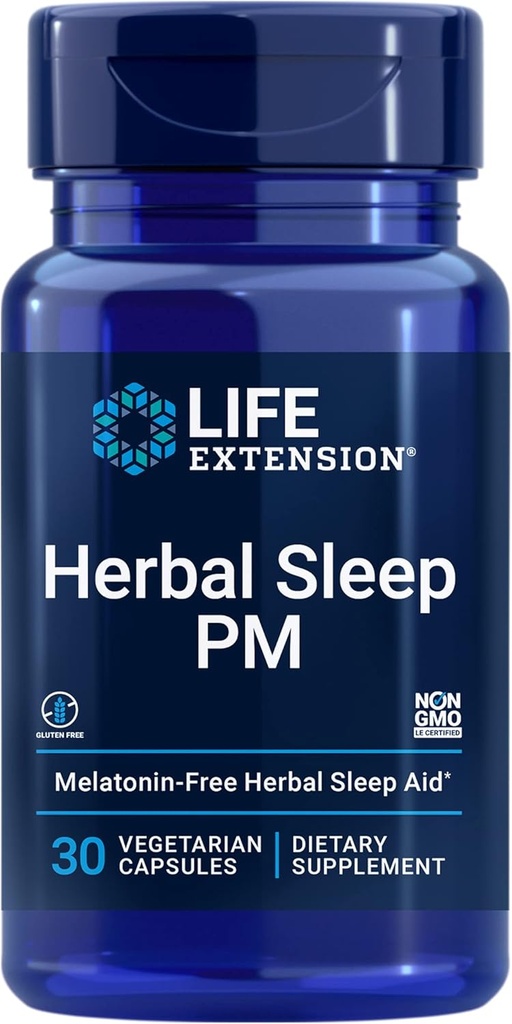 Life Extension Herbal Sleep PM, Lemon Balm, honokiol (Φλοιός μανόλιας), Χαμομήλι, Προάγει τον Υγιή Ύπνο, Ορμονόνη-ελεύθερο, μελατονίνη-ελεύθερο, Χωρίς Γλουτένη, Μη ΓΤΟ, Χορτοφαγικά, 30 Κάψουλες
