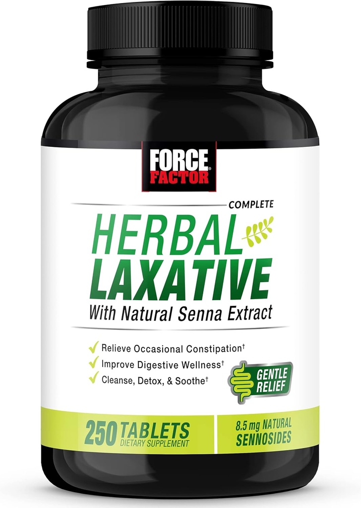 FORCE FACTOR Βότανο Laxative for Constipation Relief for Adults, Dibestion Supplement Made with Senna to Cleanse, Detox, and Soothe, Laxatives for Constipation for Women and Men, 250 Tablets