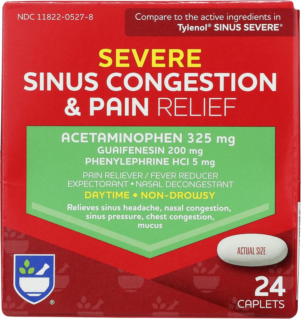 Rite Aid Daytime Σοβαρή ιγμορίτιδα & ανακούφιση του πόνου - Acetaminophen, 325 mg - 24 Caplets 