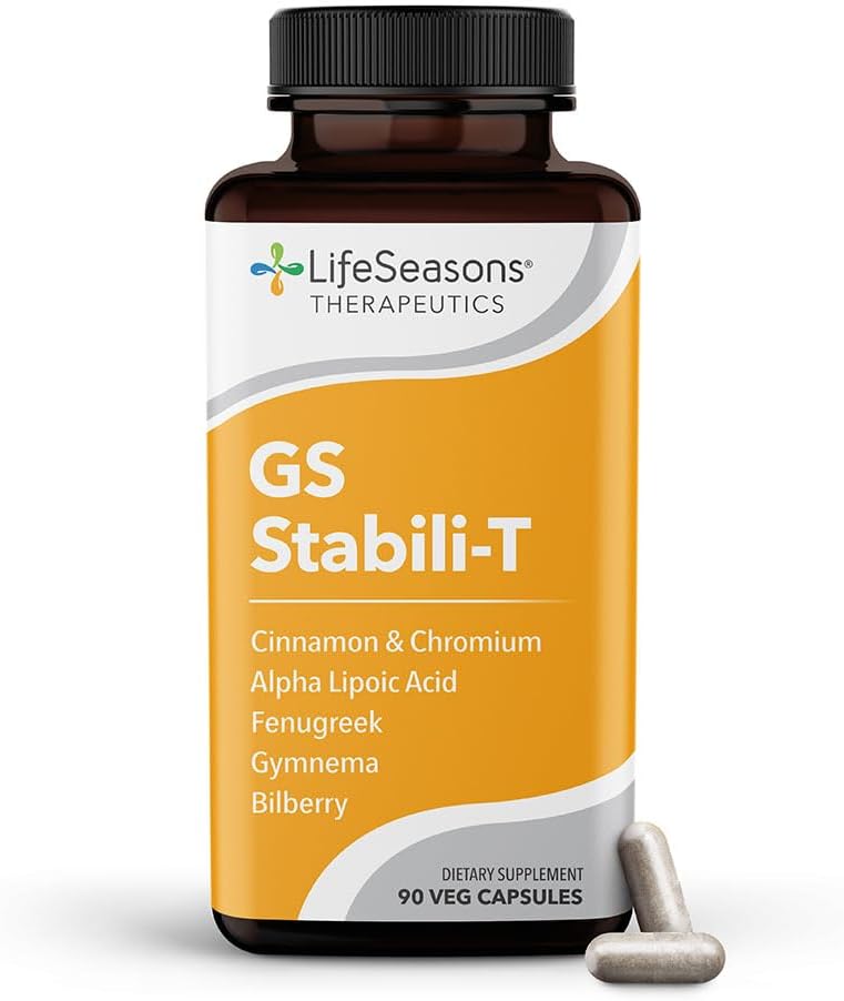 LifeSeasons GS Stabili-T - Συμπλήρωμα Υποστήριξης Ζάχαρης Αίματος - Υγιεινή Κυκλοφορία & Όραμα - Διατήρηση Κανονικών Επιπέδων - Χρώμιο Κανέλα Γυμναστήριο Βιλμπέρι & Άλφα Λιποϊκό Οξύ - 90 Κάψουλες
