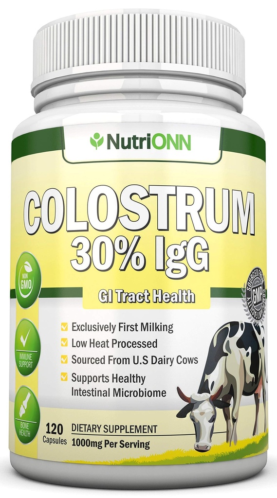 Colostrum - 1000mg - 120 κάψουλες - 30% IgG - Μη ΓΤΟ ΗΠΑ Γαλακτοκομικά - Πρώτη Άρμεξη Βοοειδή Colostrum - Χαμηλή Θερμότητα Επεξεργασμένο - Μεγάλη για την Ελκυστική Υγεία - Ανοσοποιητική Υποστήριξη - Οστά και Μυική Υγεία