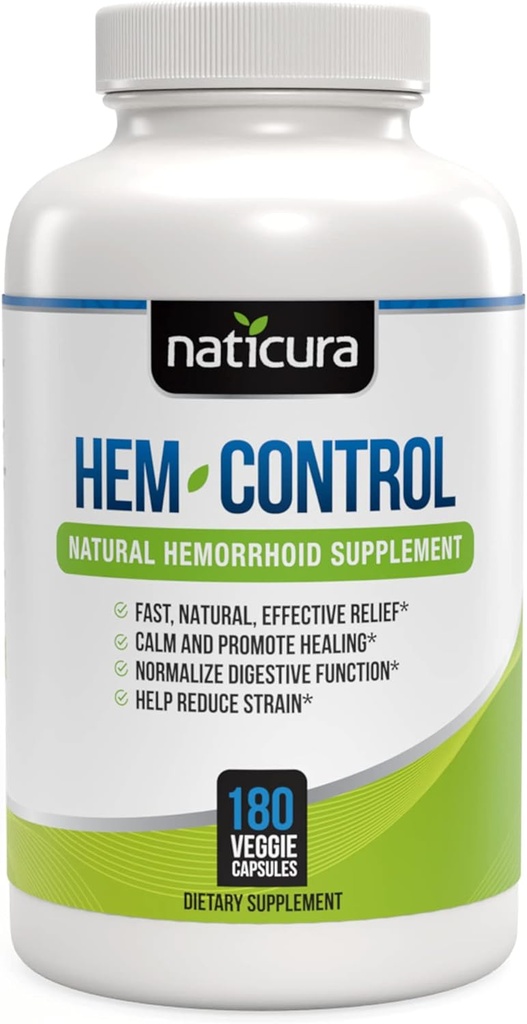 Hem-Control - Fast Effective Hemorrhoid Treatment Supplement - Powerful Formula to Promote Symptom Relief, Shrinking of Hemorrhoids, Ease Discomfort - 180 Vegan Capsules - Made in USA