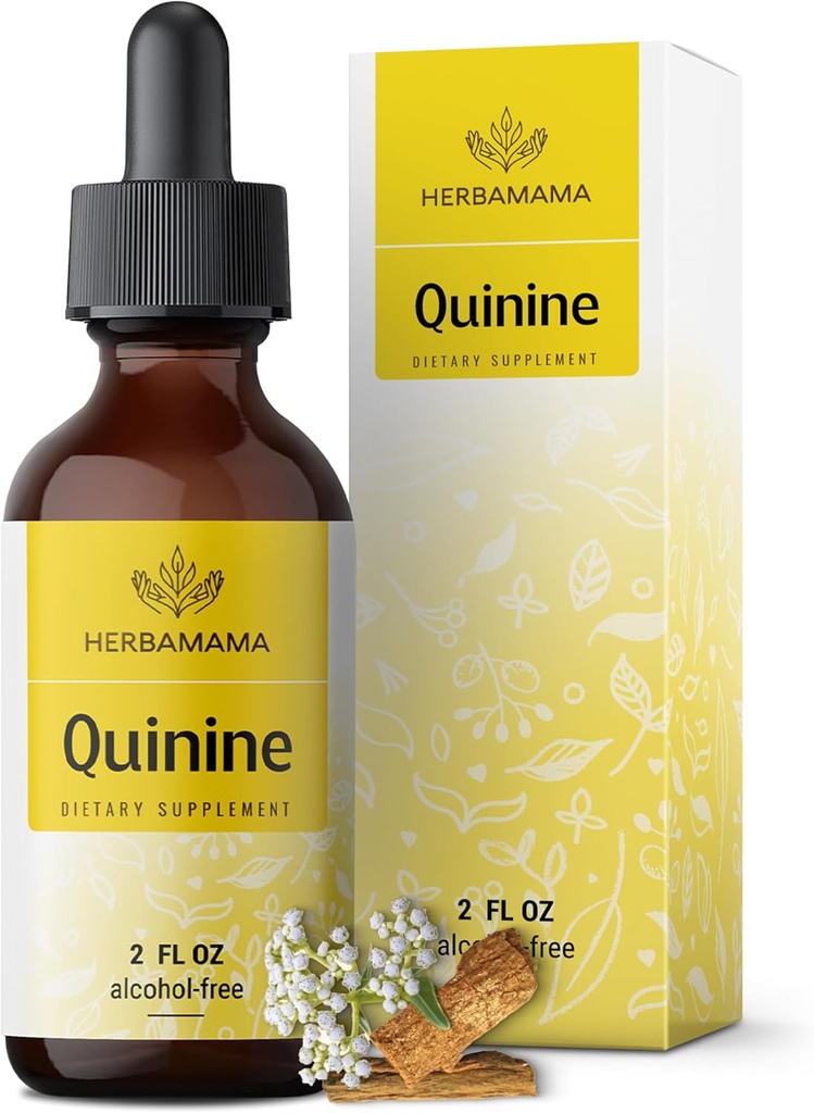 HERBAMAMA Quinine Drops for Leg Cramps - Vegan Cinchona Cramp Bark Tincture - Μη ΓΤΟ, Αλκοόλ & Ζάχαρη χωρίς καθαρό υγρό κινίνης συμπλήρωμα, 42 ημερών προμήθεια