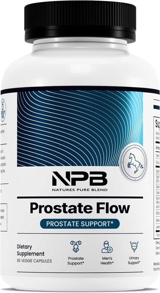 Pure Blend Prostate Flow – Συμπληρώματα υγείας Prostate για τους άνδρες με πριονισμένο Palmetto, Herbal Complex και Essential Nutrients – Υποστήριξη για τη ροή, την ισορροπία, την αντοχή των μαλλιών, και την ευεξία – 90 κάψουλες