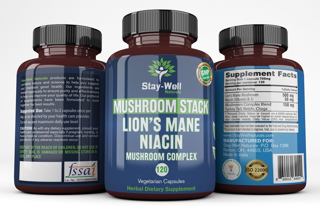 Lion Mane Mushroom Συμπληρώματα κάψουλες με Niacin 