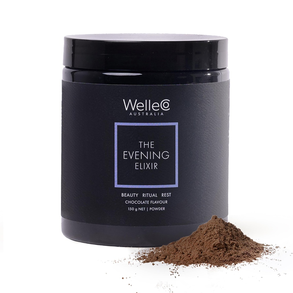WelleCo Το βράδυ Elixir, Βιταμίνη C Ζεστό Σοκολάτα Ποτό Ομορφιά Μείγμα με Νιασίνη, Λέμον Μπάλμ & Μαγνήσιο, Υποστηρίζει τον ύπνο, Collagen Σχηματισμό & Δέρμα Glow, 150g (5.3 oz) Jar