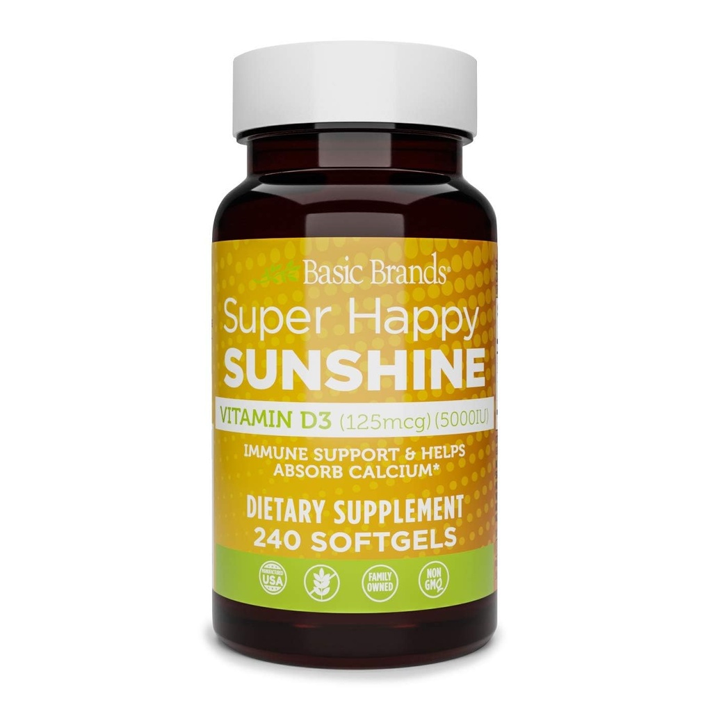 Βασικές μάρκες Super Happy Sunshine Βιταμίνη D3 5000IU, 240-αριθμός (πακέτο του 1)
