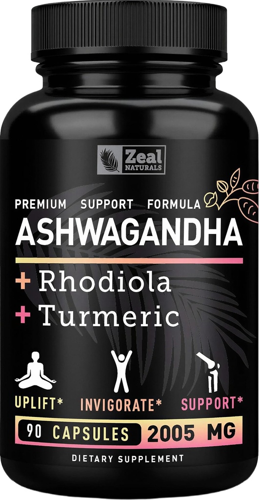 Συγκρότημα Ashwagandha - Βιολογική σκόνη ρίζας Ashwagandha + Rhodiola Rosea + Turmeric - Premium Formula υποστήριξης - συμπλήρωμα καψακίων Ashwagandha