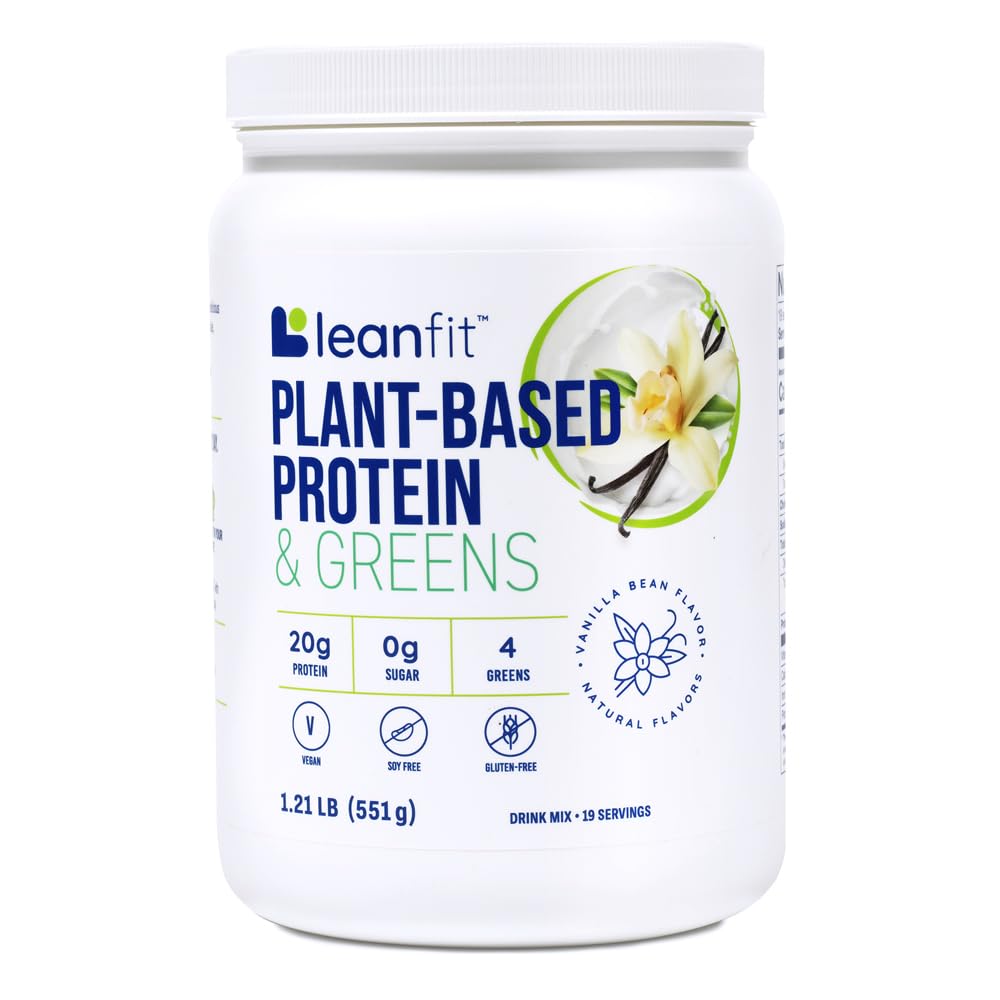 Πρωτεΐνη & Πράσινα με βάση το LeanFit Natural Vanilla – 20g Πρωτεΐνη φυτών + 4 Φυλλώδη Πράσινα ανά σερβίροντας – Vegan, Χωρίς γλουτένη, Χωρίς σόγια, Χωρίς Ζάχαρη – 19 σερβίτσια, 1,21 Λίρες
