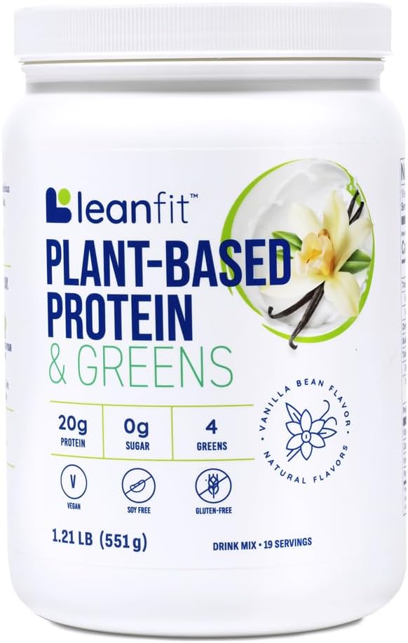 Πρωτεΐνη & Πράσινα με βάση το LeanFit Natural Vanilla – 20g Πρωτεΐνη φυτών + 4 Φυλλώδη Πράσινα ανά σερβίροντας – Vegan, Χωρίς γλουτένη, Χωρίς σόγια, Χωρίς Ζάχαρη – 19 σερβίτσια, 1,21 Λίρες