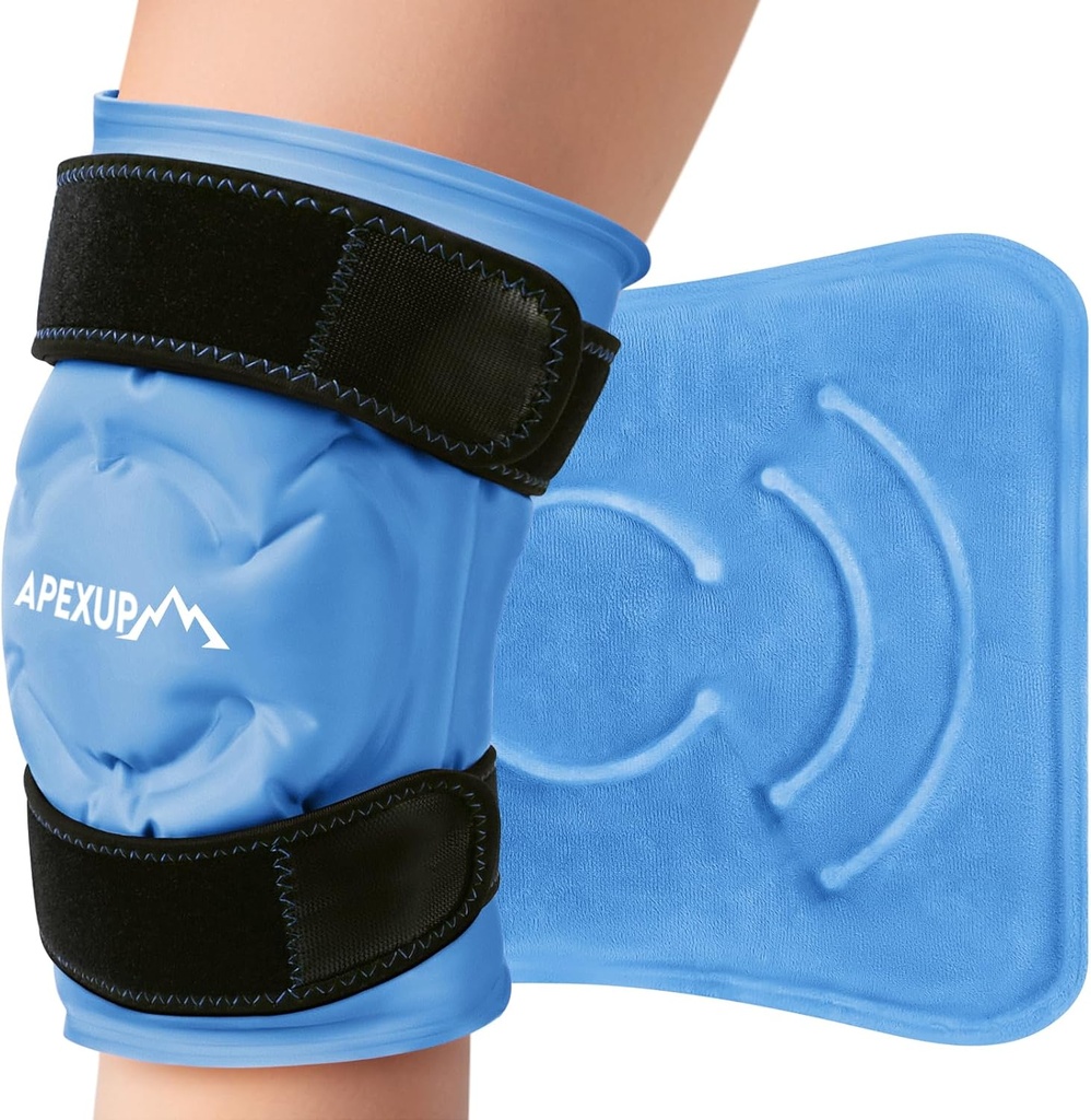 APEXUP Ice Pack για ανακούφιση από τον πόνο στο γόνατο, μεγάλη επαναχρησιμοποιήσιμη περιτύλιξη μετά τη χειρουργική επέμβαση, εύκαμπτο τζελ κρύο πακέτο για τραυματισμούς, ανακούφιση πόνου για την πλάτη, ώμο, αγκώνα, αστράγαλο και πόδι (μπλε, L, 1PK)