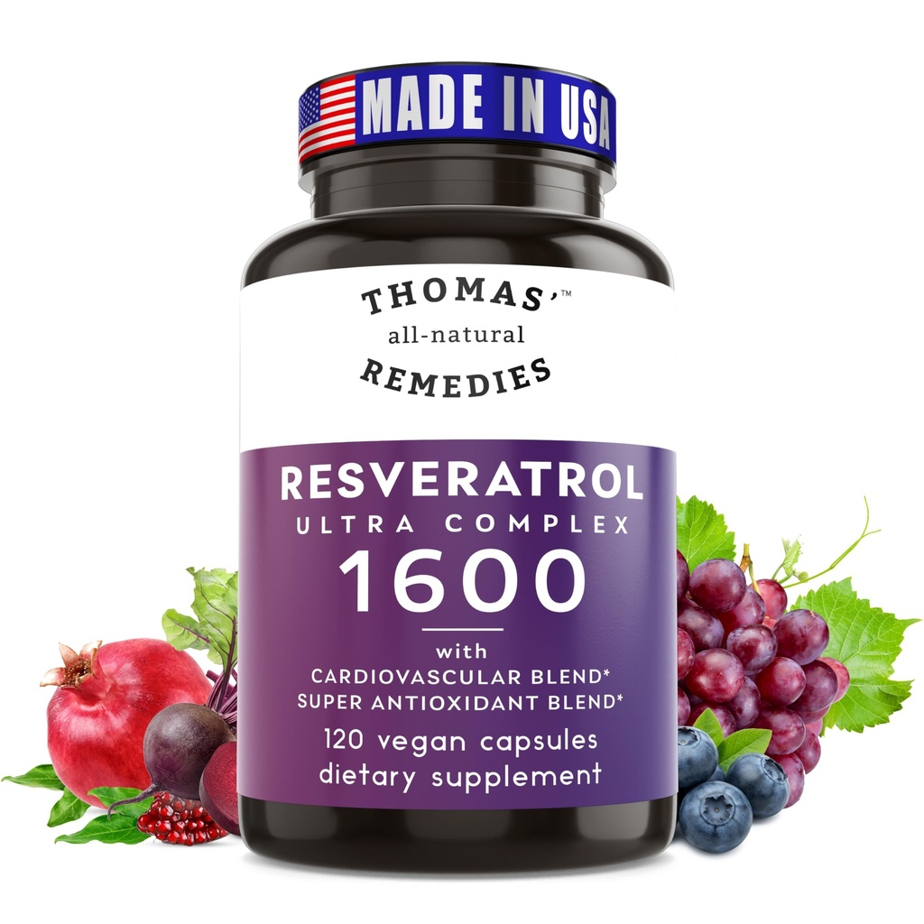Όλα τα φυσικά Resveratrol Resveratrol του Thomas 1600mg οργανική Trans-Resveratrol Αντιοξειδωτικό συμπλήρωμα με εκχύλισμα οργανικών σπόρων σταφυλής και Quercetin- κατά της γήρανσης και καρδιοαγγειακή υποστήριξη- 120 κάψουλες