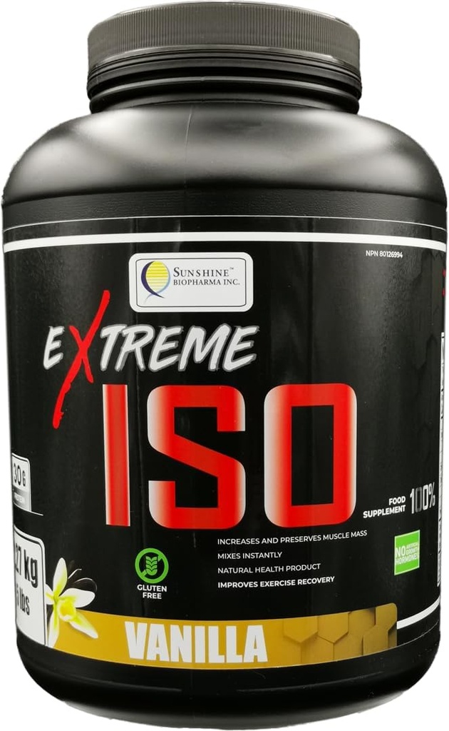 Extreme ISO, 100% whey Protein Isolate, 5 lb (2.27 kg) no Fat Low Calories Protein Source, to Promote Muscle Growth and Fast Recovery (Vanilla)