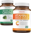 Super Greens & Vitamin C (2-Month Supply) Super C Greens Bundle of Organic Super Greens Powder - Πλήρης Superfood (120 Κάψουλες) & & Βιταμίνη C Ανοσολογική Υποστήριξη (120 Καψάκια Χορτοφαγικής)