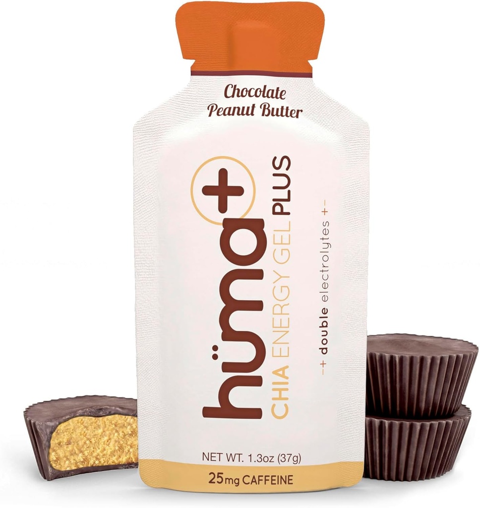 Huma Plus (διπλοί ηλεκτρολύτες) - Chia Energy Gel, Σοκολάτα Φυστικοβούτυρο, 24 Gels - Στομάχι φιλικό, πραγματική ενέργεια τροφίμων Gels