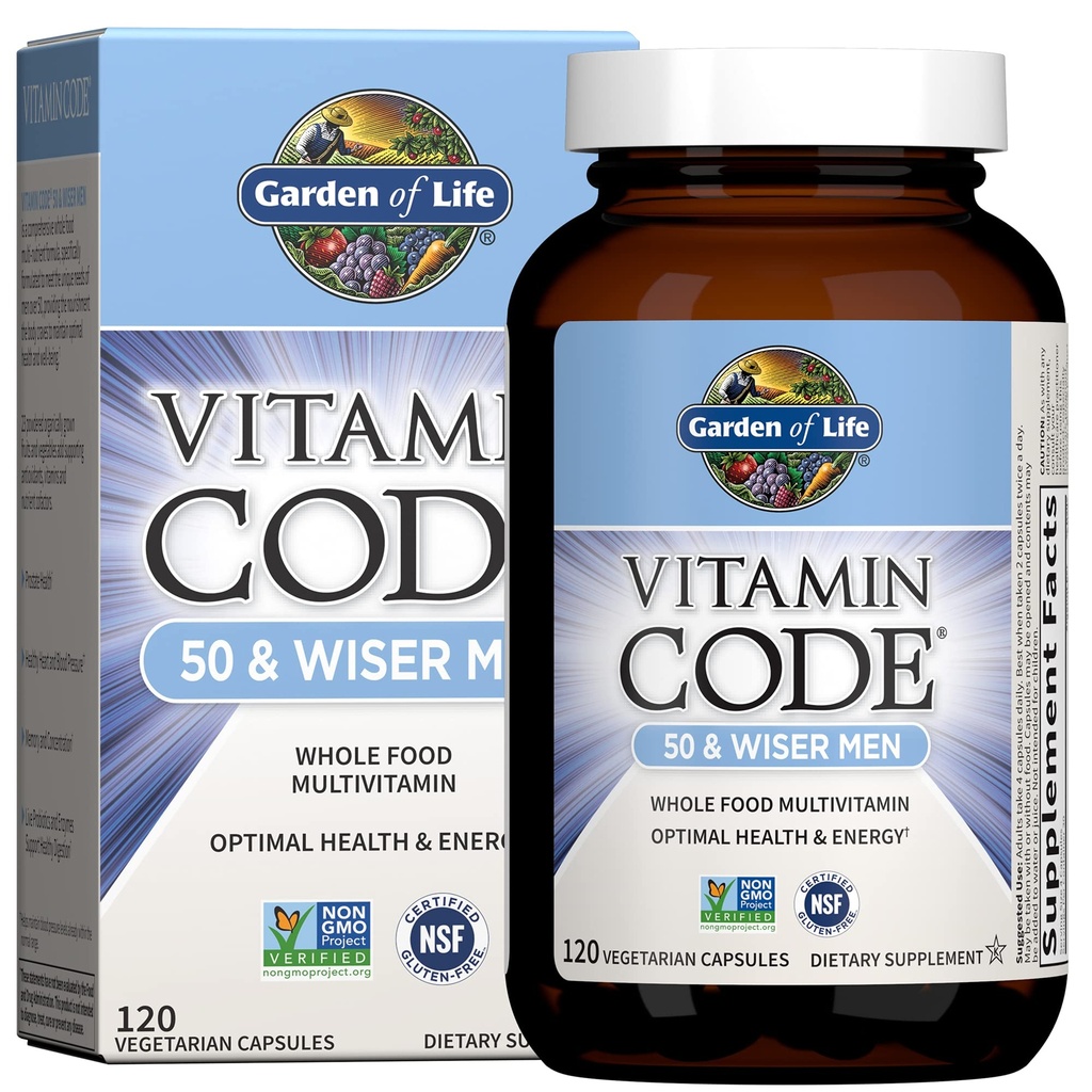 Garden of Life Multivitamin for Men - Vitamin Code 50 & Wiseer Men's Raw Whole Food Vitamin Supplement with Probiotics, Vegetarian, 120 Κάψουλες