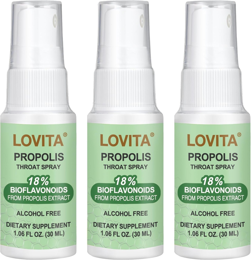 Lovita Propolis Laroat Spray, Canadian Propolis Spray, High Potent 500 mg Propolis ανά ml με 9:1 High Concentrate, Natural Sore Laroat Spray για ανοσοποιητική υποστήριξη, χωρίς αλκοόλ, 1 Fl Oz (πακέτο των 3)